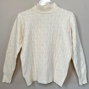 Vintage Nina Patrick Lambs Wool Angora Fisherman Cable-knit Mock Sweater Size M